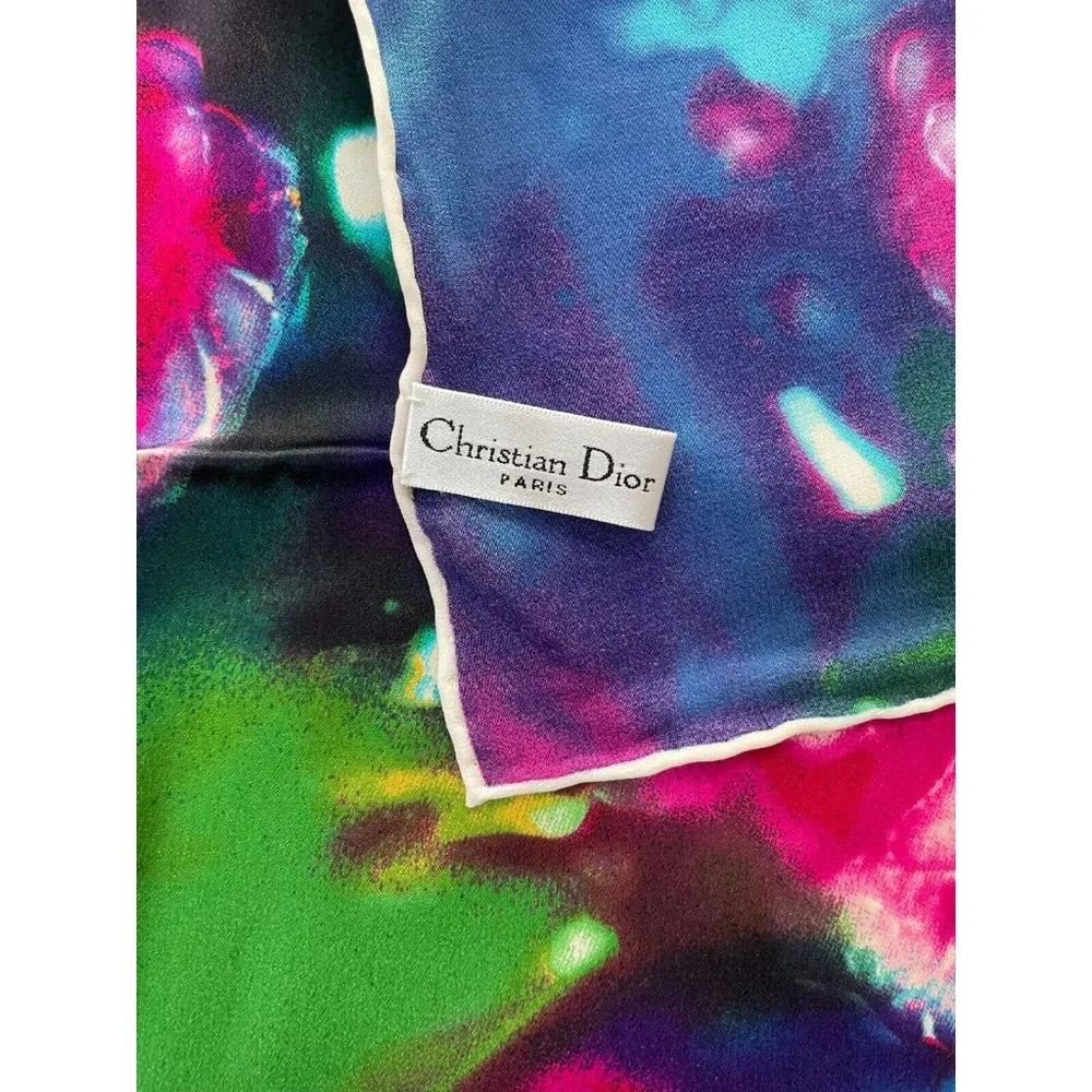 New NWOT Christian Dior Vintage Scarf Floral Hawaiin Flowers Pink Blue Green